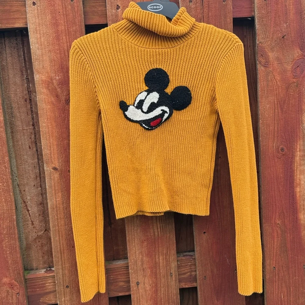 Disney x Forever 21 Mickey Mouse Chenille Patch Ribbed Turtleneck Sweater XS
